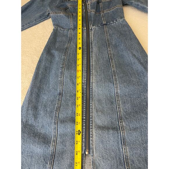 Future Collection Women's Puff Sleeve Square Neck 70s Bohemian Denim Dress 0 - Picture 11 of 16